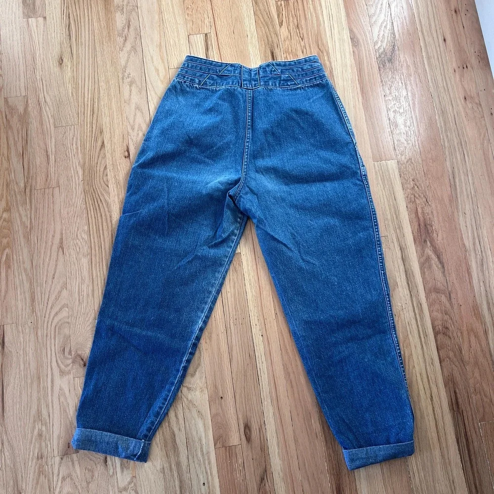 vtg‎ 80s Brittania dark denim mom jeans front double buckle size 11 tapered